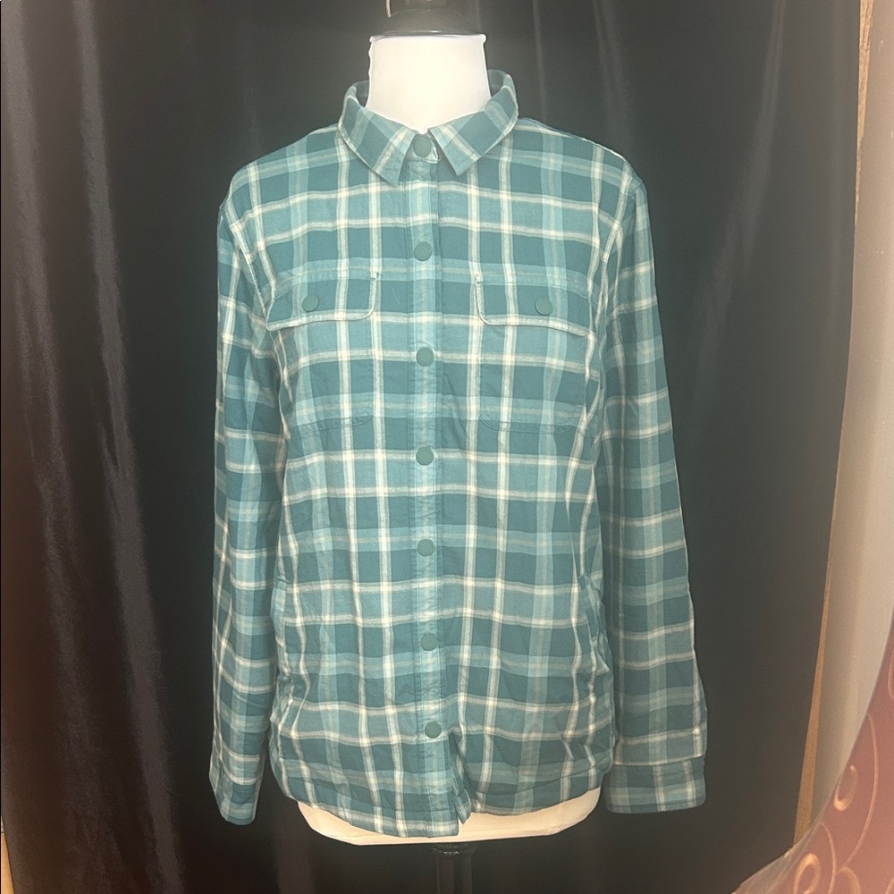 L.L. Bean Fleece-Lined Flannel Teal Plaid Shirt NWT